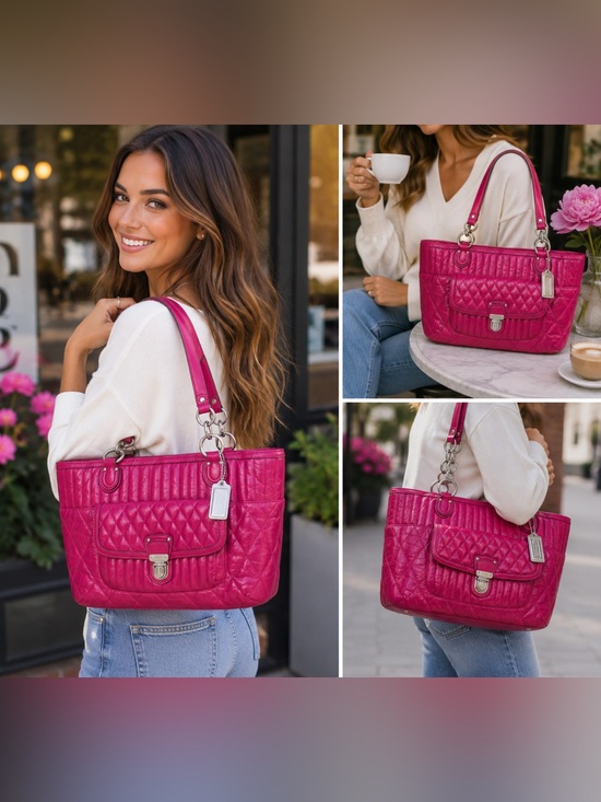 Coach Madison Maggie Quilted Leather Tote Pink Fuchsia Shoulder